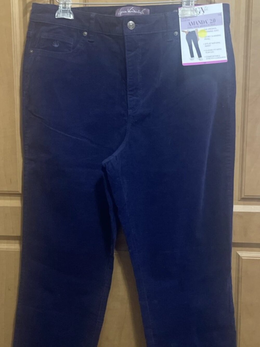 Gloria Vanderbilt Womens Amanda Slim Corduroy Pants Dark Purple Size 16